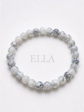 White Marble Beaded Stretch Bracelet | Howlite Style Stone | Stack